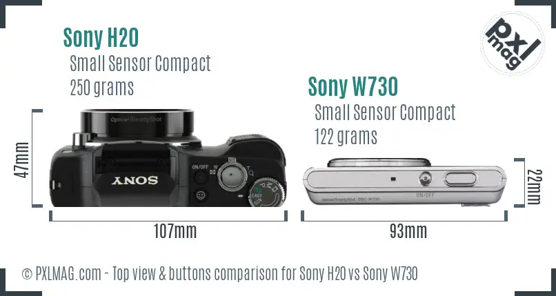 Sony H20 vs Sony W730 top view buttons comparison
