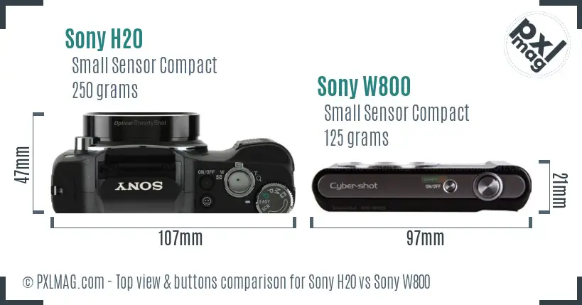Sony H20 vs Sony W800 top view buttons comparison