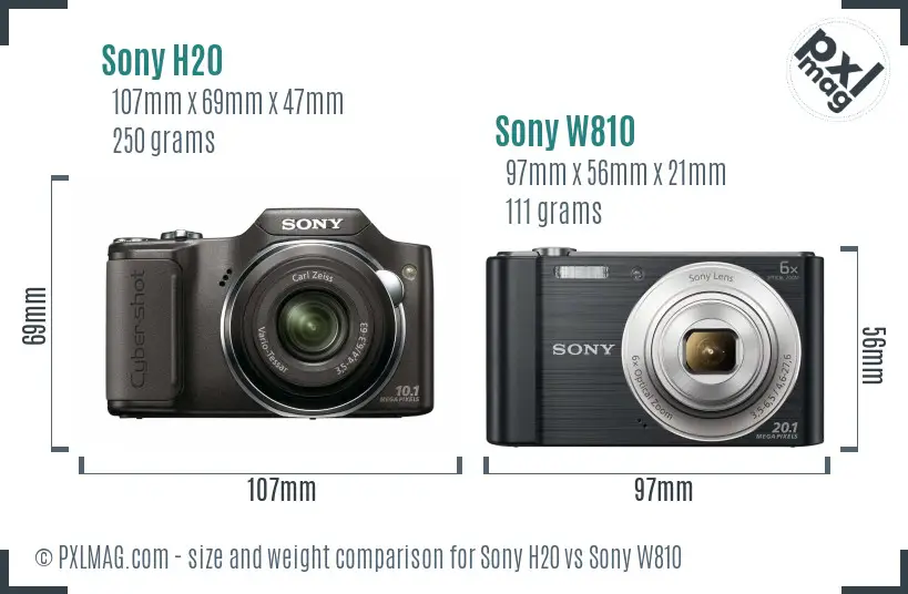 Sony H20 vs Sony W810 size comparison