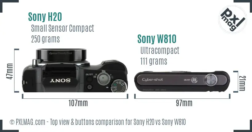 Sony H20 vs Sony W810 top view buttons comparison