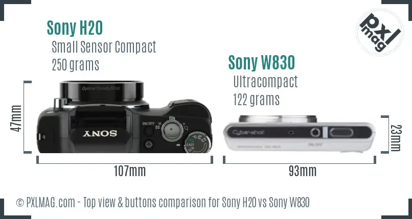 Sony H20 vs Sony W830 top view buttons comparison