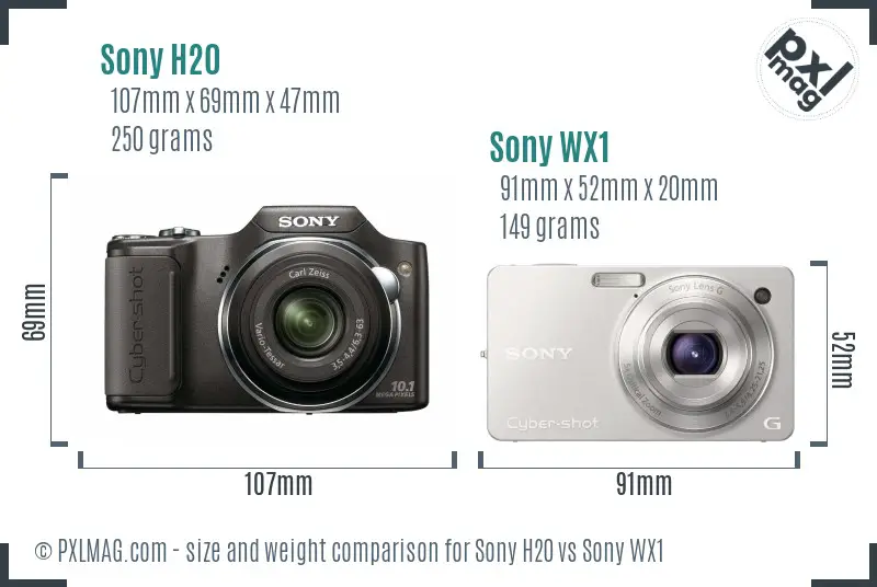 Sony H20 vs Sony WX1 size comparison