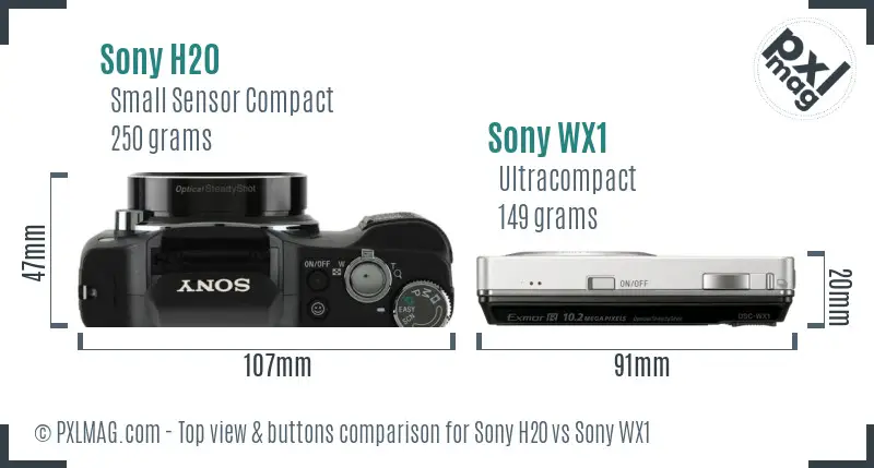 Sony H20 vs Sony WX1 top view buttons comparison