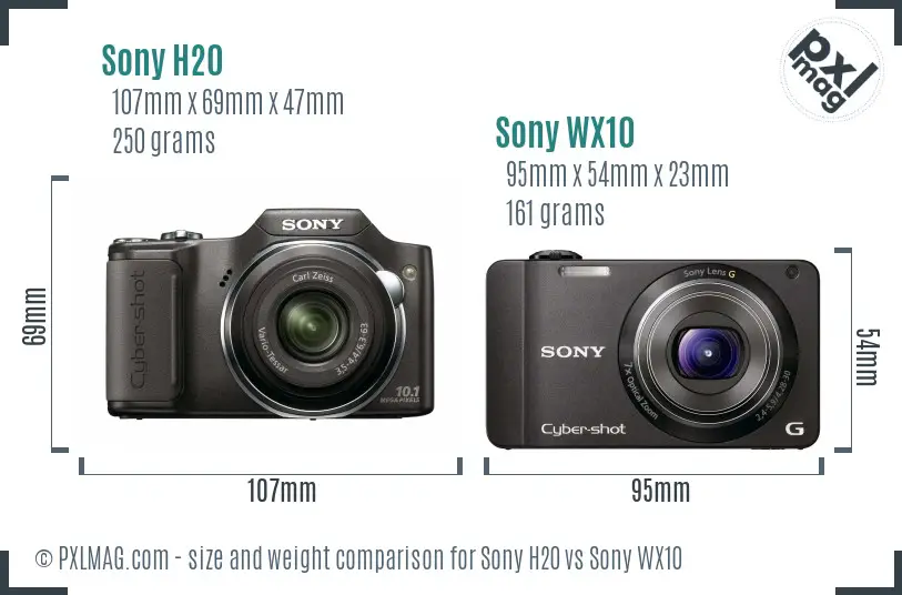 Sony H20 vs Sony WX10 size comparison