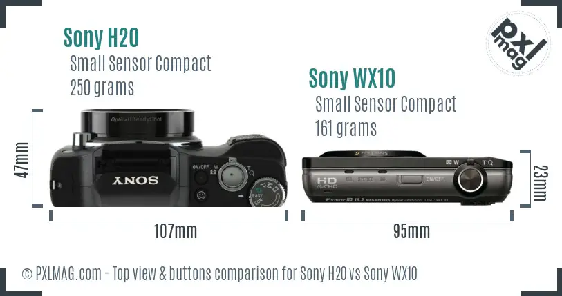 Sony H20 vs Sony WX10 top view buttons comparison