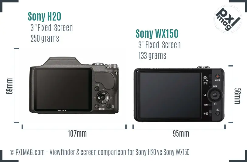 Sony H20 vs Sony WX150 Screen and Viewfinder comparison