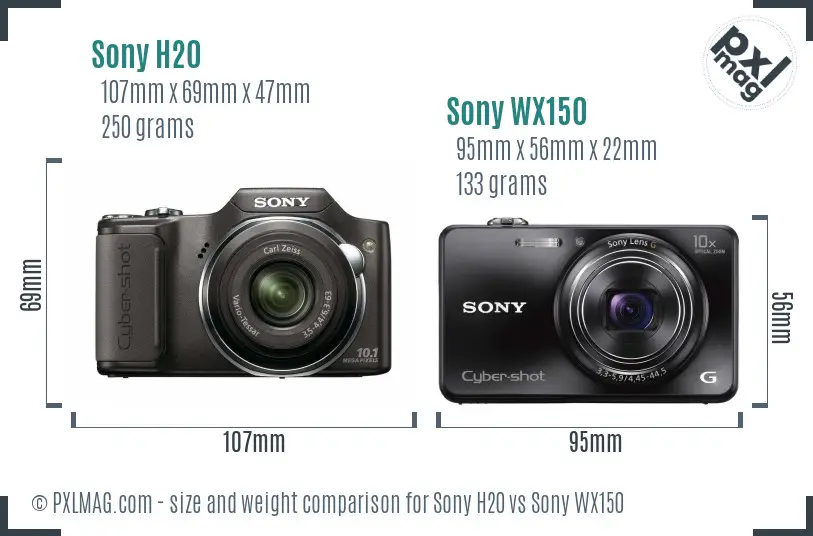 Sony H20 vs Sony WX150 size comparison