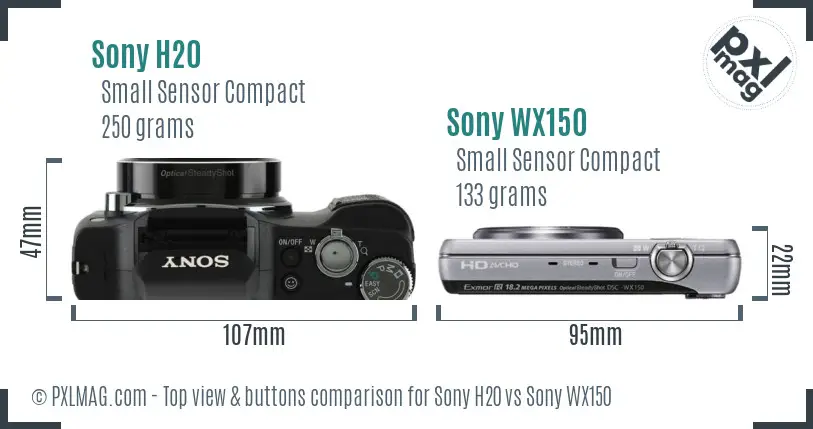 Sony H20 vs Sony WX150 top view buttons comparison