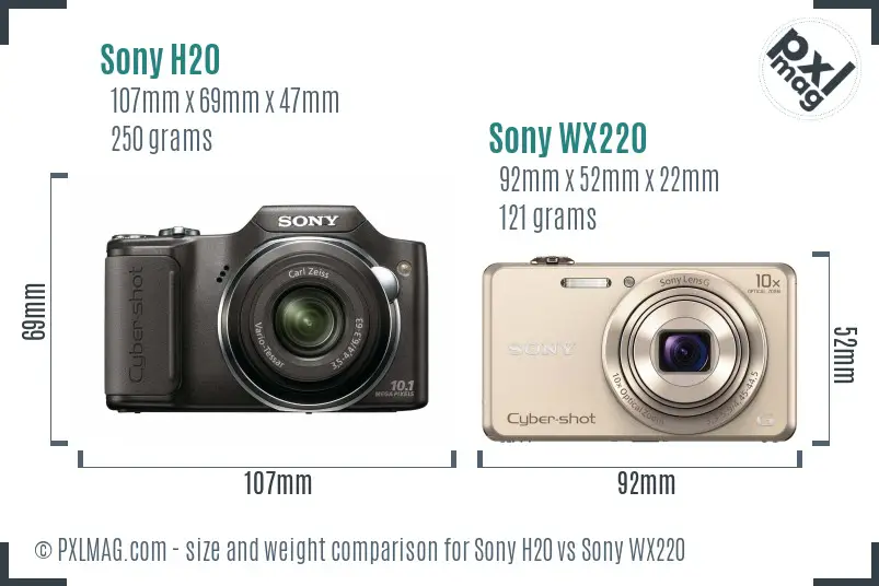 Sony H20 vs Sony WX220 size comparison