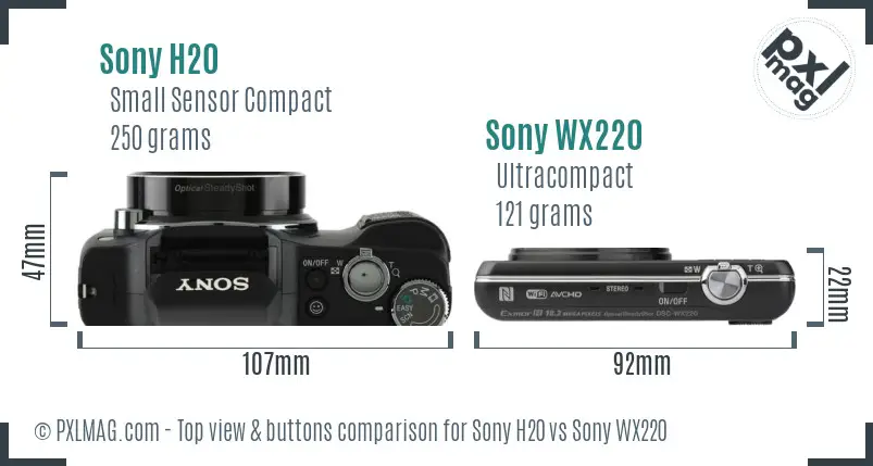 Sony H20 vs Sony WX220 top view buttons comparison