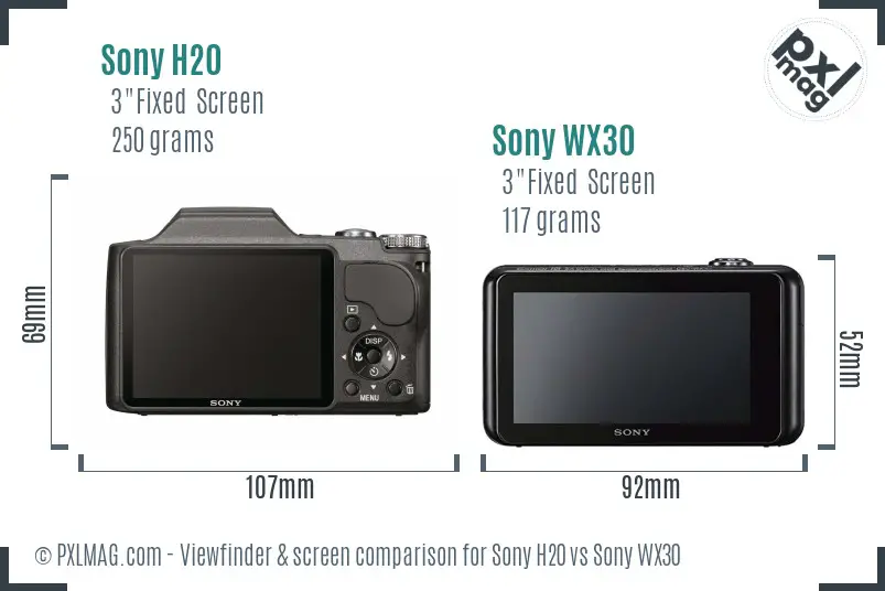 Sony H20 vs Sony WX30 Screen and Viewfinder comparison