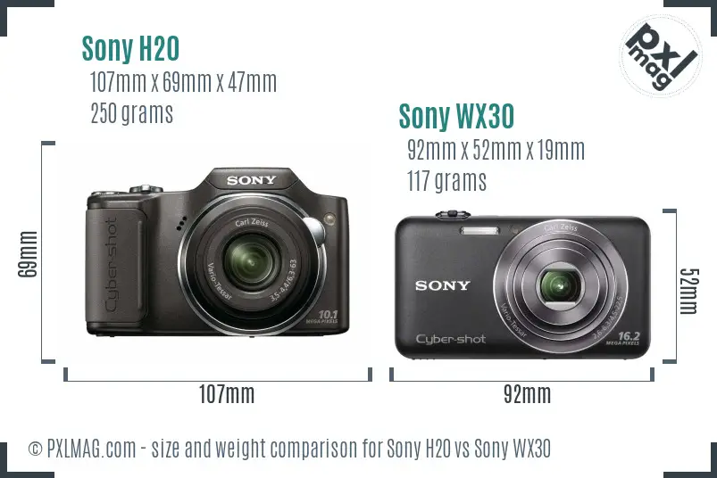 Sony H20 vs Sony WX30 size comparison