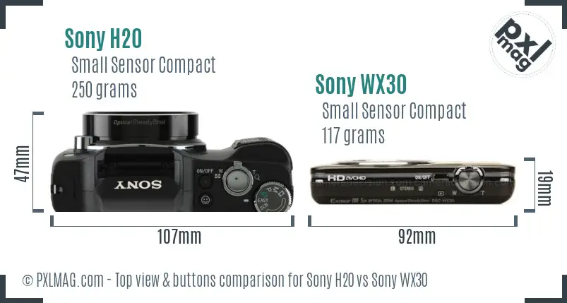 Sony H20 vs Sony WX30 top view buttons comparison