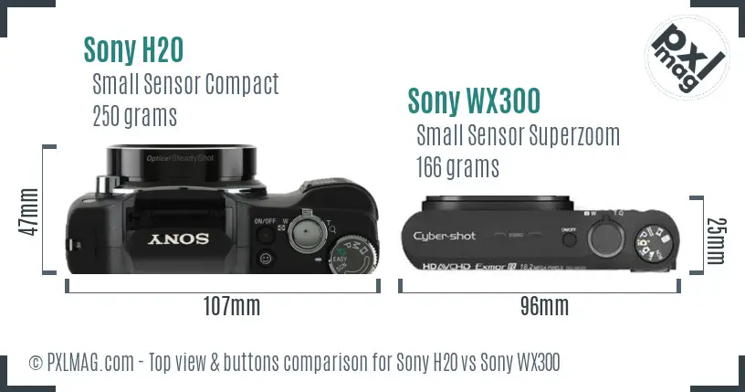 Sony H20 vs Sony WX300 top view buttons comparison