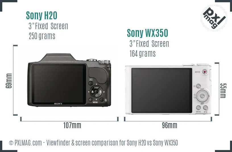 Sony H20 vs Sony WX350 Screen and Viewfinder comparison