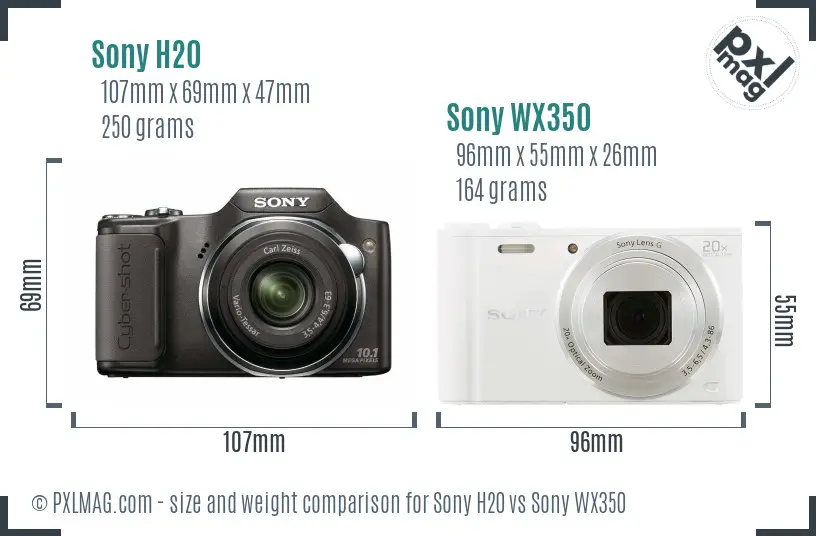 Sony H20 vs Sony WX350 size comparison