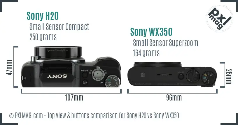 Sony H20 vs Sony WX350 top view buttons comparison