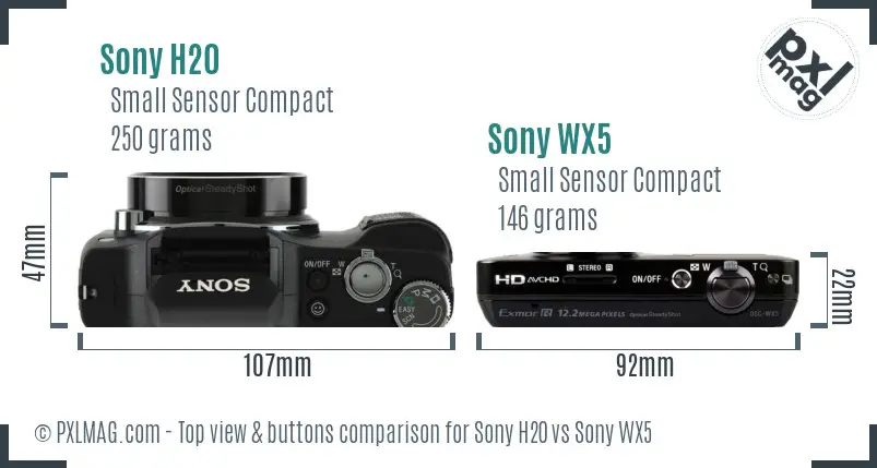 Sony H20 vs Sony WX5 top view buttons comparison