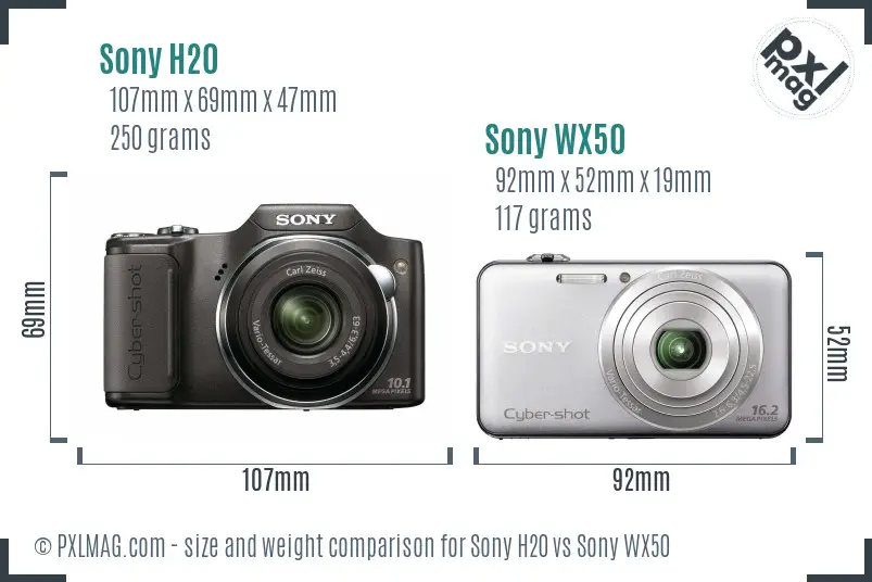 Sony H20 vs Sony WX50 size comparison