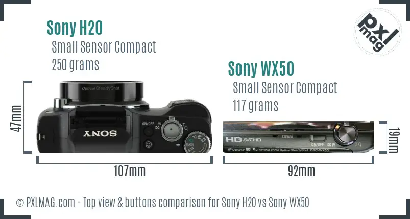 Sony H20 vs Sony WX50 top view buttons comparison