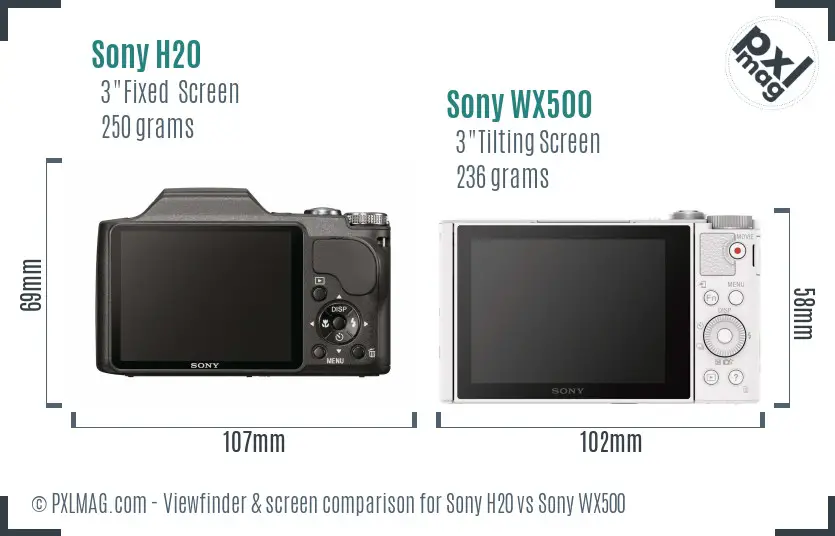 Sony H20 vs Sony WX500 Screen and Viewfinder comparison