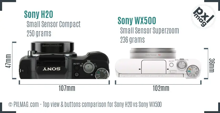 Sony H20 vs Sony WX500 top view buttons comparison