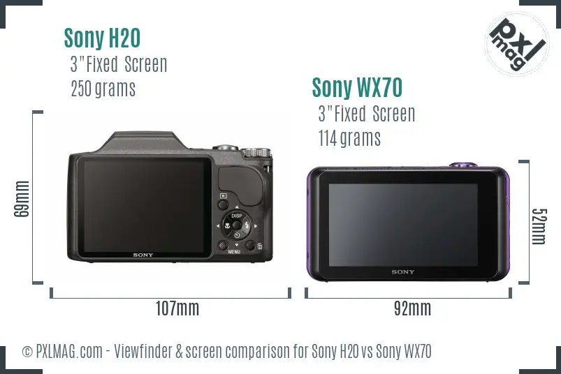 Sony H20 vs Sony WX70 Screen and Viewfinder comparison