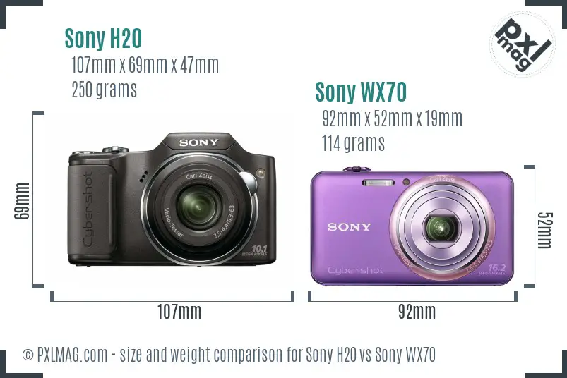 Sony H20 vs Sony WX70 size comparison