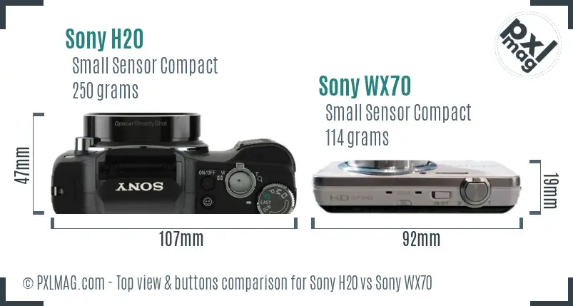 Sony H20 vs Sony WX70 top view buttons comparison