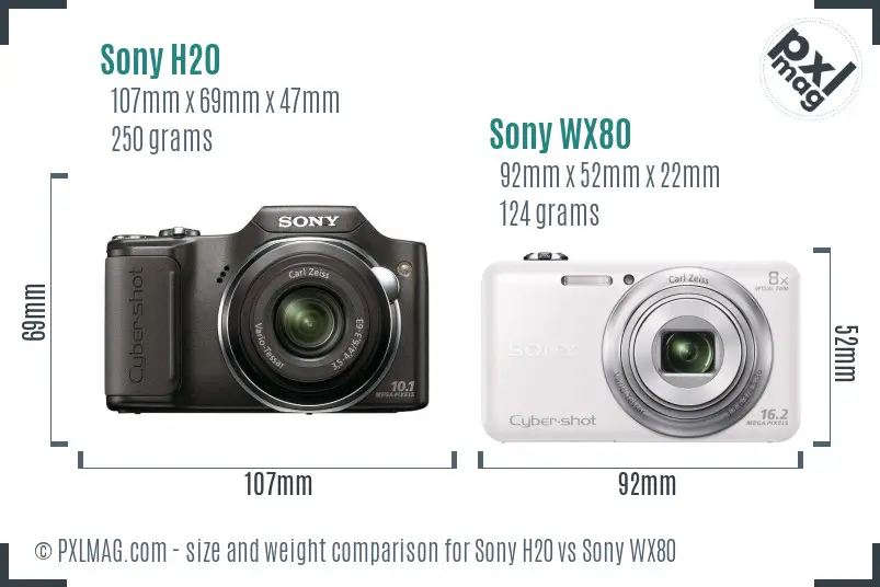 Sony H20 vs Sony WX80 size comparison
