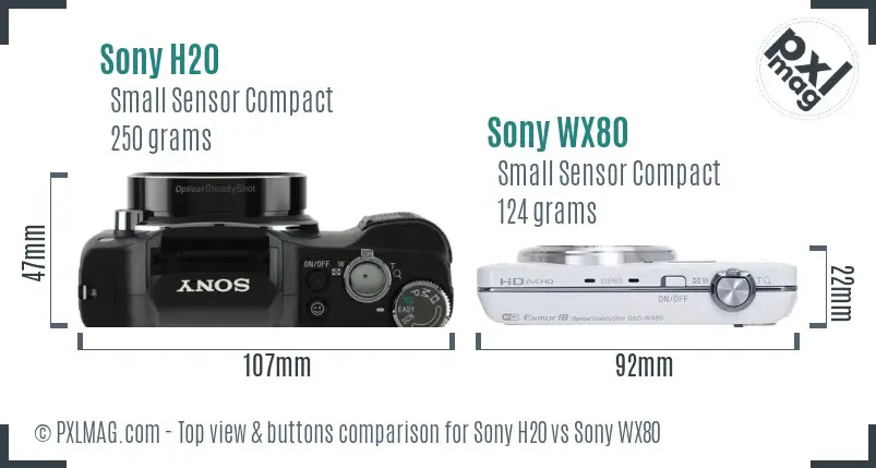 Sony H20 vs Sony WX80 top view buttons comparison