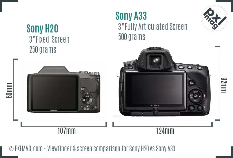 Sony H20 vs Sony A33 Screen and Viewfinder comparison