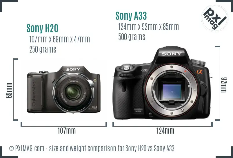 Sony H20 vs Sony A33 size comparison