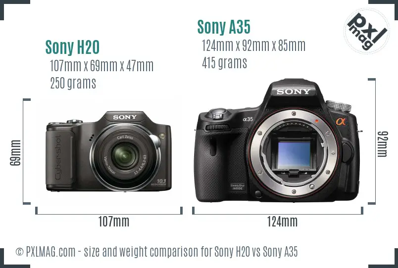 Sony H20 vs Sony A35 size comparison