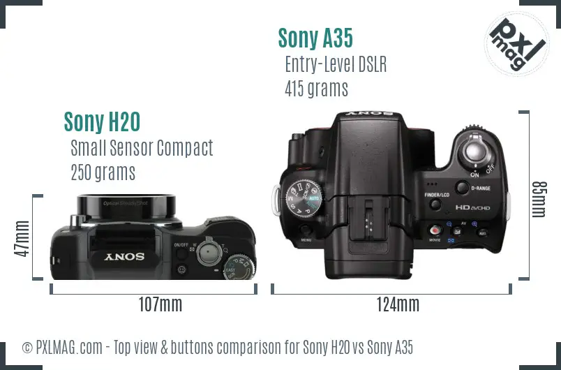 Sony H20 vs Sony A35 top view buttons comparison