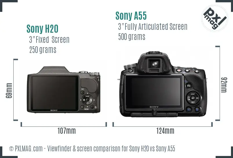 Sony H20 vs Sony A55 Screen and Viewfinder comparison