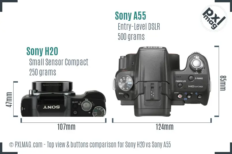 Sony H20 vs Sony A55 top view buttons comparison