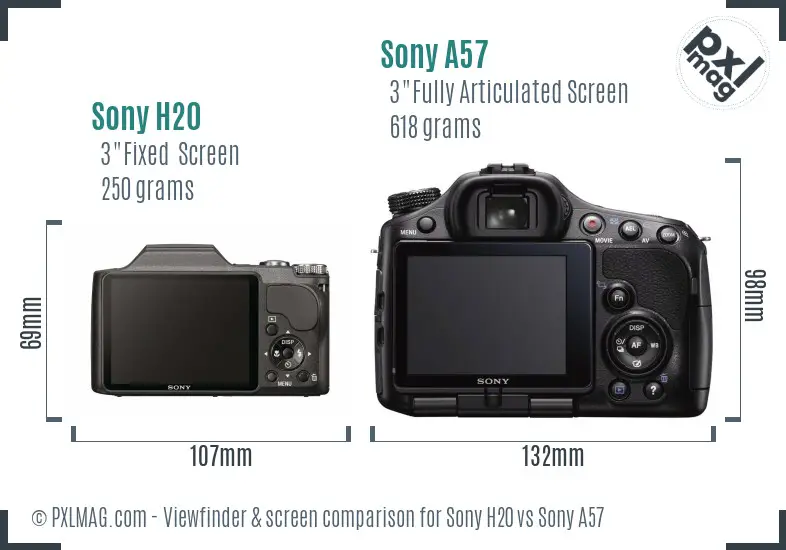 Sony H20 vs Sony A57 Screen and Viewfinder comparison