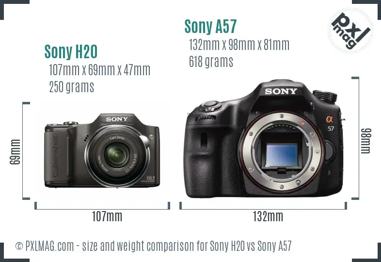 Sony H20 vs Sony A57 size comparison