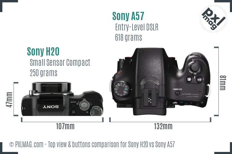 Sony H20 vs Sony A57 top view buttons comparison