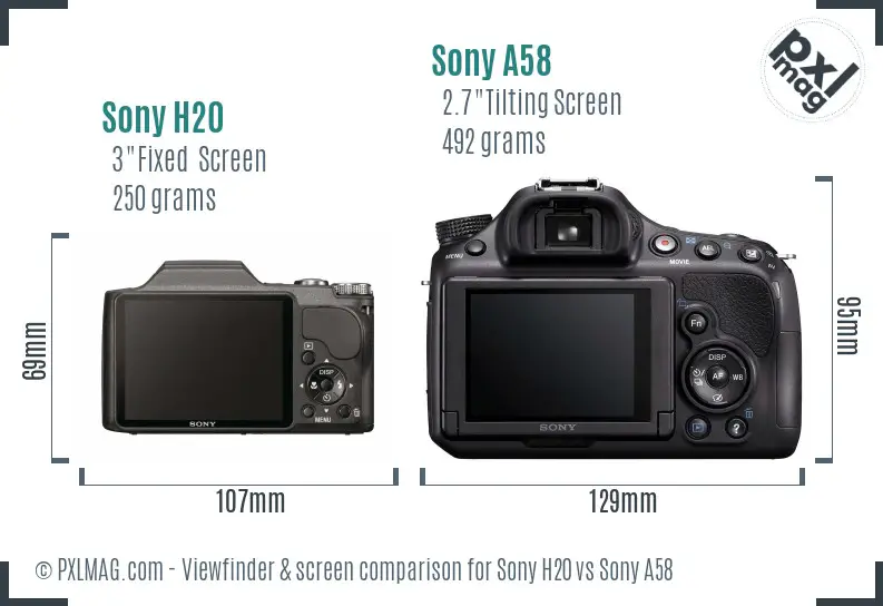 Sony H20 vs Sony A58 Screen and Viewfinder comparison