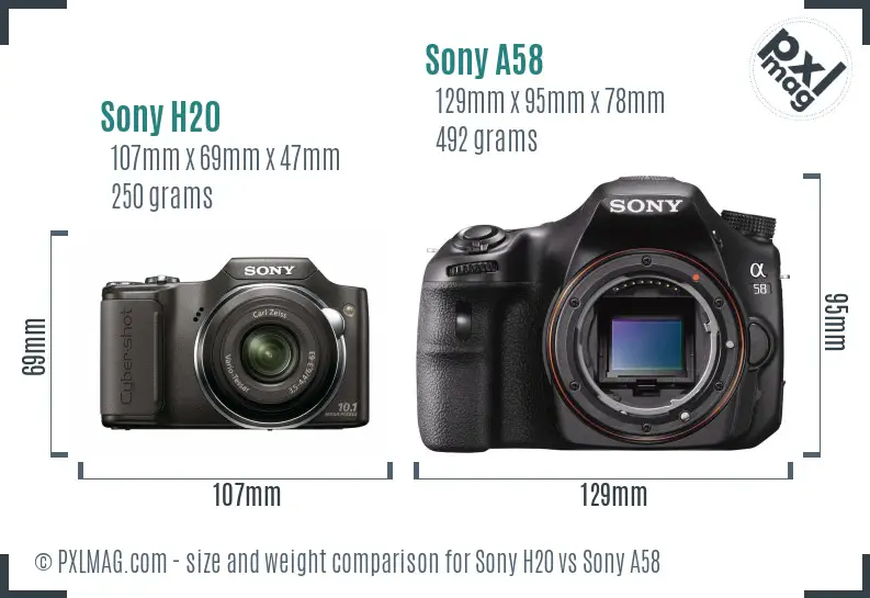 Sony H20 vs Sony A58 size comparison