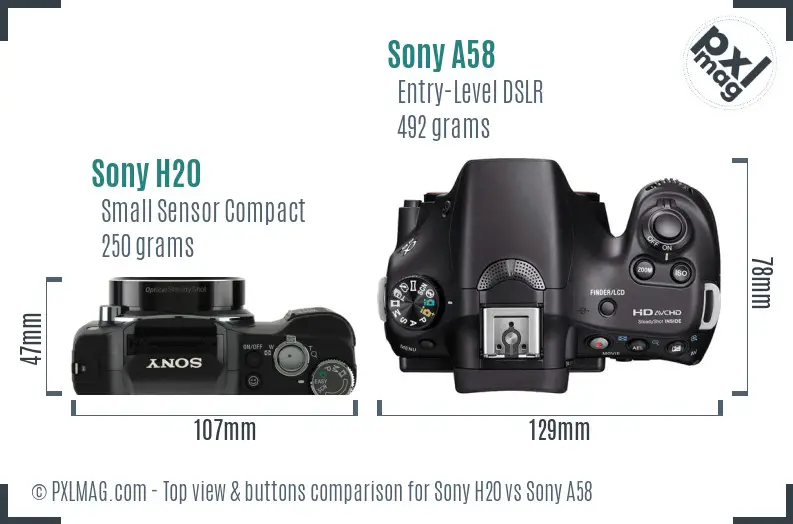 Sony H20 vs Sony A58 top view buttons comparison