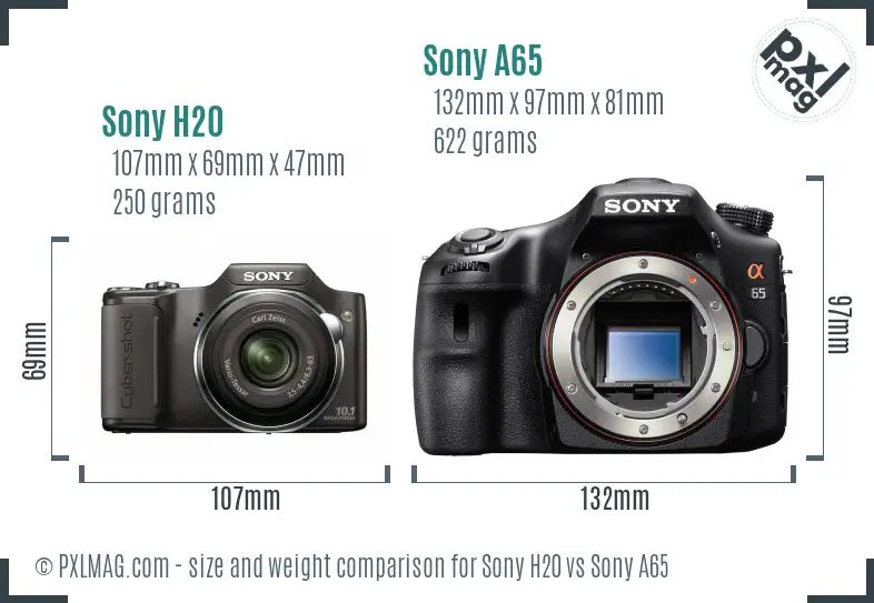 Sony H20 vs Sony A65 size comparison