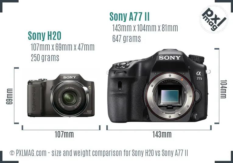 Sony H20 vs Sony A77 II size comparison