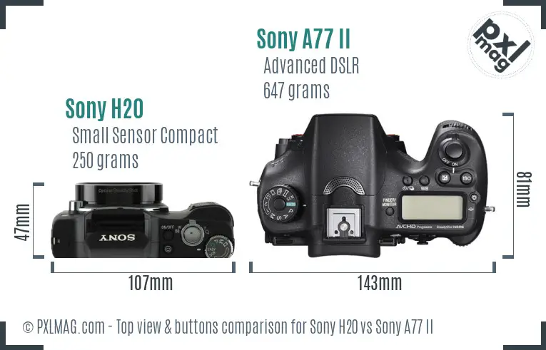 Sony H20 vs Sony A77 II top view buttons comparison