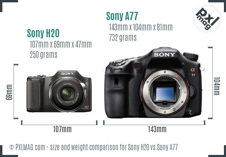 Sony H20 vs Sony A77 size comparison
