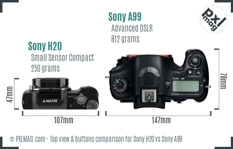 Sony H20 vs Sony A99 top view buttons comparison