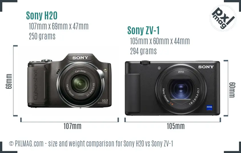 Sony H20 vs Sony ZV-1 size comparison