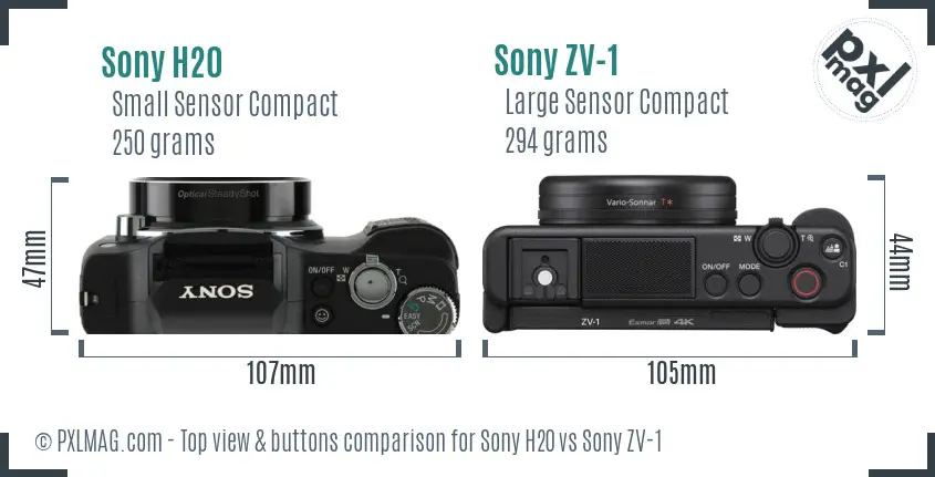 Sony H20 vs Sony ZV-1 top view buttons comparison